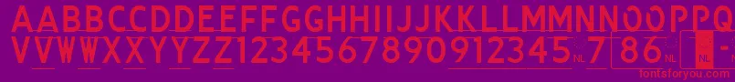 Kenteken-Schriftart – Rote Schriften auf violettem Hintergrund