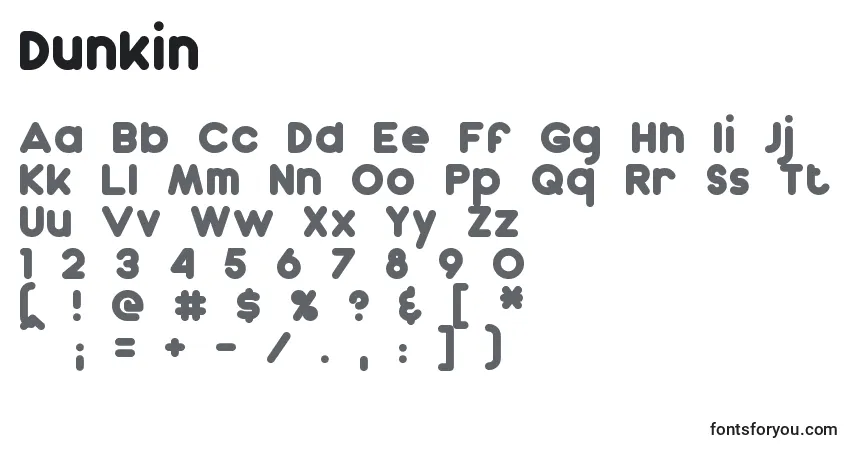Schriftart Dunkin – Alphabet, Zahlen, spezielle Symbole