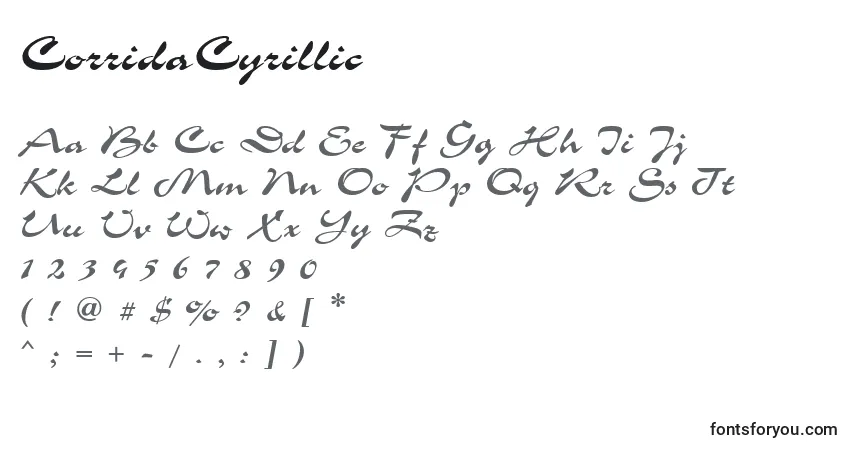 CorridaCyrillicフォント–アルファベット、数字、特殊文字