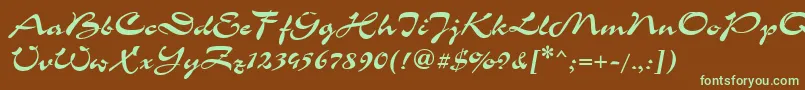 フォントCorridaCyrillic – 緑色の文字が茶色の背景にあります。