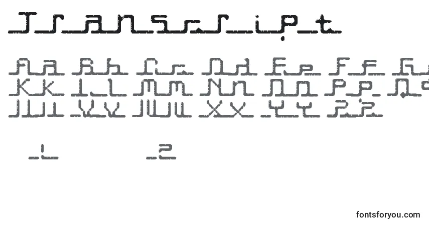 Czcionka Transcript – alfabet, cyfry, specjalne znaki