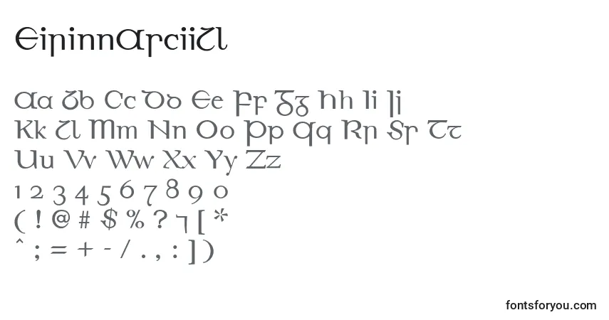 A fonte EirinnAsciiLl – alfabeto, números, caracteres especiais
