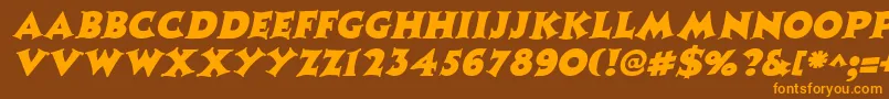 フォントCoasterItalic – オレンジ色の文字が茶色の背景にあります。