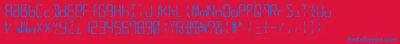 Led16sgmnt2Regular-Schriftart – Blaue Schriften auf rotem Hintergrund