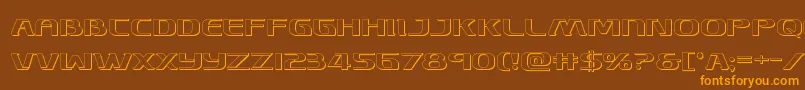 フォントSkymarshal3D – オレンジ色の文字が茶色の背景にあります。