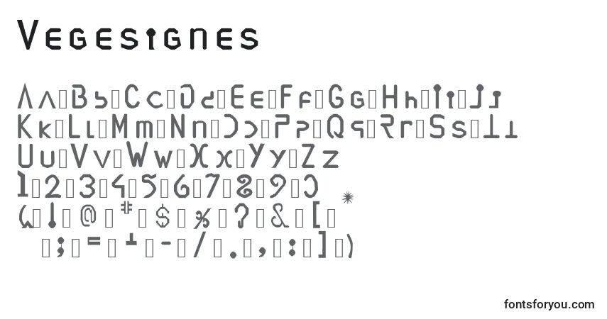 Schriftart Vegesignes – Alphabet, Zahlen, spezielle Symbole