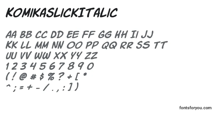 A fonte KomikaSlickItalic – alfabeto, números, caracteres especiais