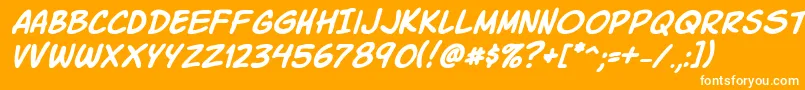 KomikaSlickItalic-Schriftart – Weiße Schriften auf orangefarbenem Hintergrund