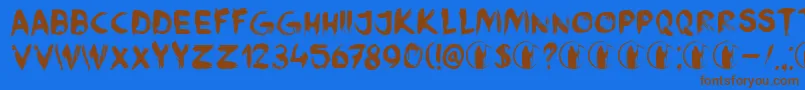 フォントDkFaceYourFearsIi – 茶色の文字が青い背景にあります。