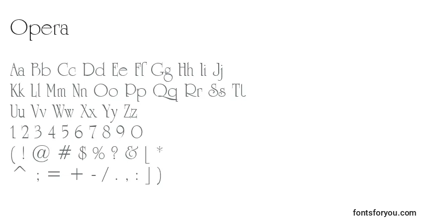 Czcionka Opera – alfabet, cyfry, specjalne znaki