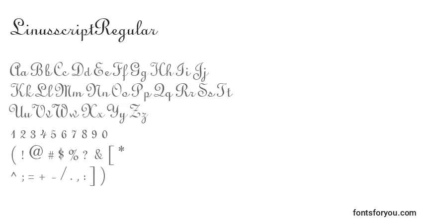 Schriftart LinusscriptRegular – Alphabet, Zahlen, spezielle Symbole