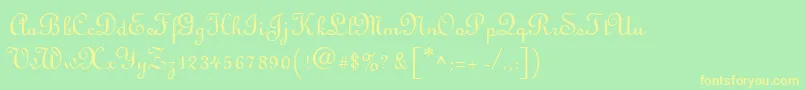 フォントLinusscriptRegular – 黄色の文字が緑の背景にあります