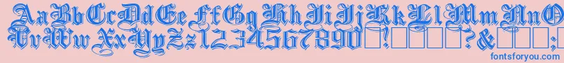 EmbossedBlackWide-Schriftart – Blaue Schriften auf rosa Hintergrund