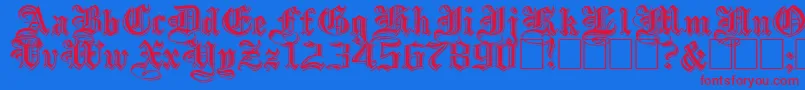 EmbossedBlackWide-Schriftart – Rote Schriften auf blauem Hintergrund