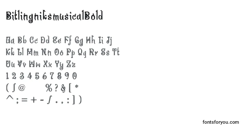 A fonte BitlingniksmusicalBold – alfabeto, números, caracteres especiais