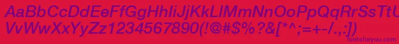 Fonte HelveticaLt66MediumItalic – fontes roxas em um fundo vermelho