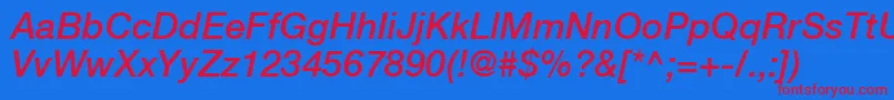 HelveticaLt66MediumItalic Font – Red Fonts on Blue Background