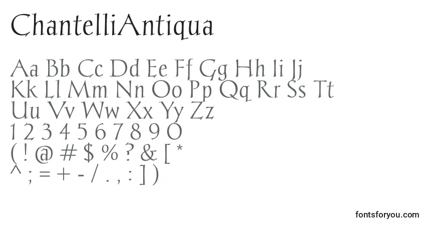 A fonte ChantelliAntiqua – alfabeto, números, caracteres especiais