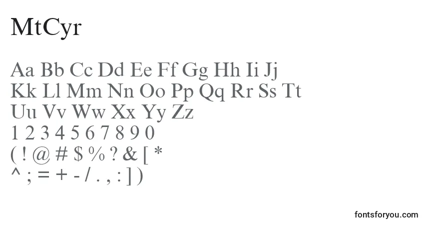 Schriftart MtCyr – Alphabet, Zahlen, spezielle Symbole