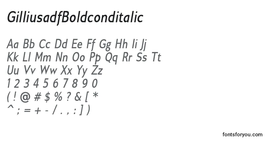 Шрифт GilliusadfBoldconditalic – алфавит, цифры, специальные символы