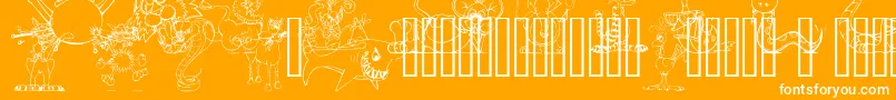 LmAnimalToons-Schriftart – Weiße Schriften auf orangefarbenem Hintergrund