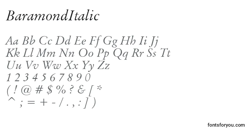 Schriftart BaramondItalic – Alphabet, Zahlen, spezielle Symbole