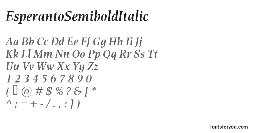 Шрифт EsperantoSemiboldItalic – алфавит, цифры, специальные символы