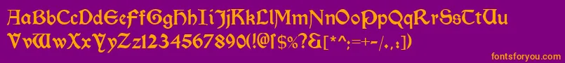 Morrisromanblack-Schriftart – Orangefarbene Schriften auf violettem Hintergrund