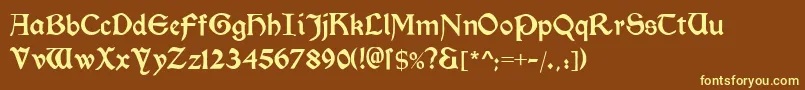 Morrisromanblack-fontti – keltaiset fontit ruskealla taustalla