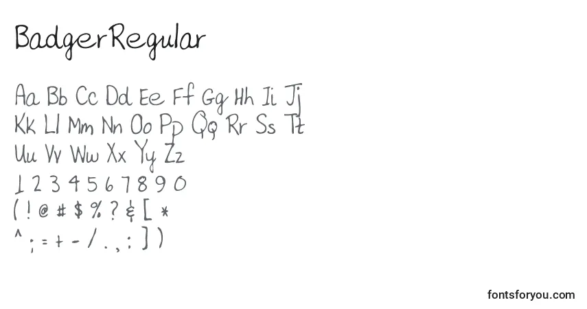 BadgerRegular-fontti – aakkoset, numerot, erikoismerkit