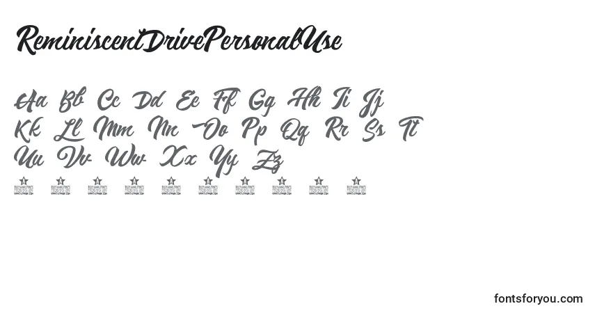 Czcionka ReminiscentDrivePersonalUse – alfabet, cyfry, specjalne znaki