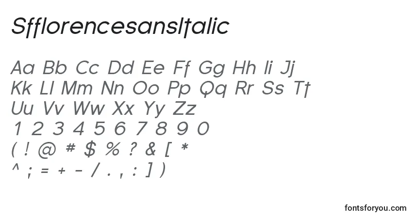 Schriftart SfflorencesansItalic – Alphabet, Zahlen, spezielle Symbole