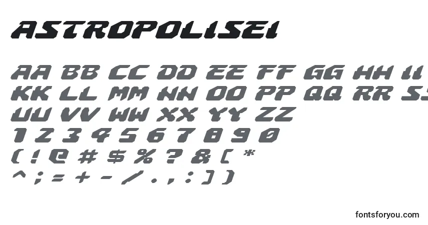 Schriftart Astropolisei – Alphabet, Zahlen, spezielle Symbole
