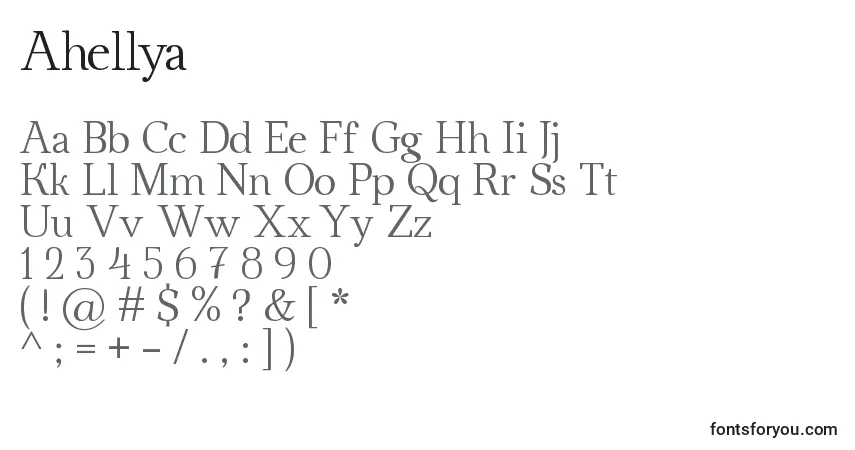 Ahellya-fontti – aakkoset, numerot, erikoismerkit