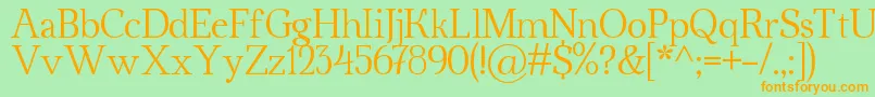 フォントAhellya – オレンジの文字が緑の背景にあります。