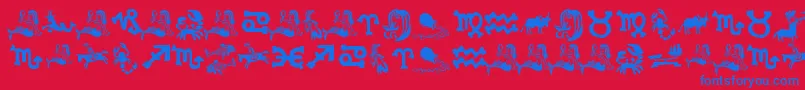 Więcej informacji o czcionce XiloInZodiac Czcionka XiloInZodiac – niebieskie czcionki na czerwonym tle