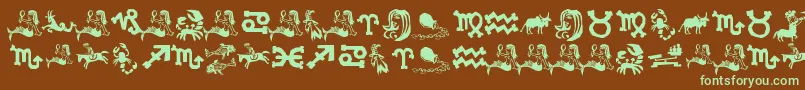 XiloInZodiac-fontti – vihreät fontit ruskealla taustalla