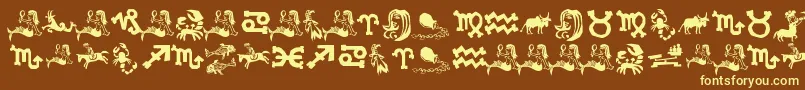 XiloInZodiac-fontti – keltaiset fontit ruskealla taustalla