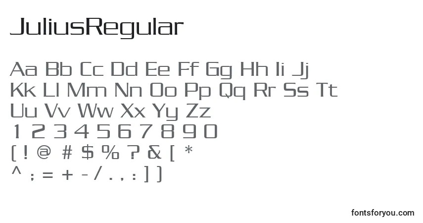 JuliusRegular-fontti – aakkoset, numerot, erikoismerkit