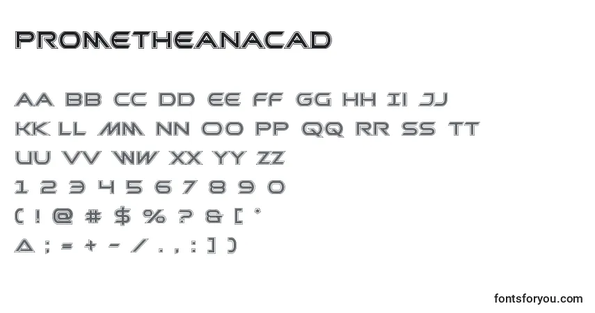 Czcionka Prometheanacad – alfabet, cyfry, specjalne znaki