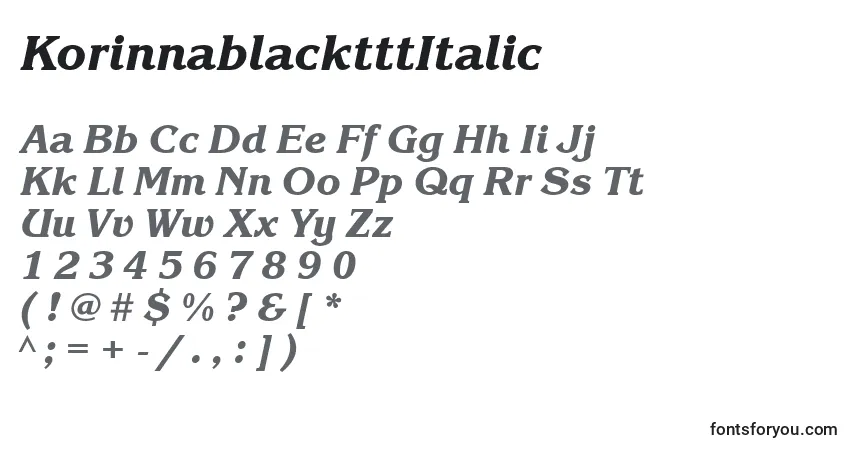 A fonte KorinnablacktttItalic – alfabeto, números, caracteres especiais