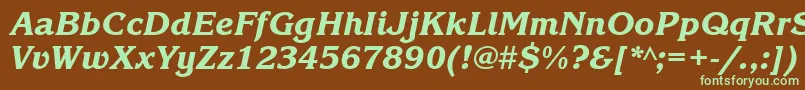 フォントKorinnablacktttItalic – 緑色の文字が茶色の背景にあります。
