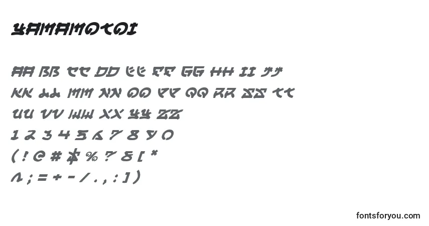 A fonte Yamamotoi – alfabeto, números, caracteres especiais