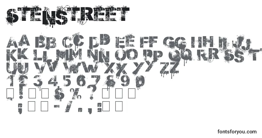 A fonte Stenstreet – alfabeto, números, caracteres especiais
