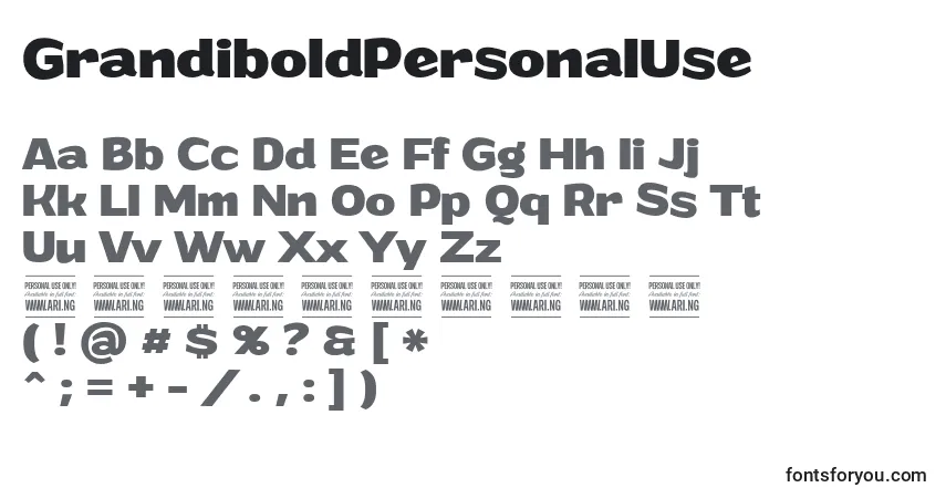 Schriftart GrandiboldPersonalUse – Alphabet, Zahlen, spezielle Symbole