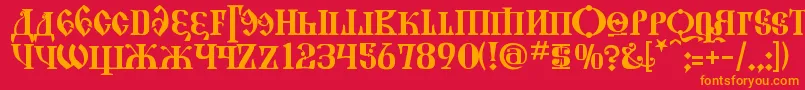 フォントKremlinGrandDuke – 赤い背景にオレンジの文字