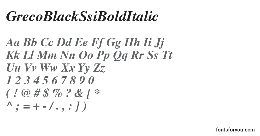 Czcionka GrecoBlackSsiBoldItalic – alfabet, cyfry, specjalne znaki
