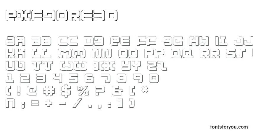 A fonte Exedore3D – alfabeto, números, caracteres especiais