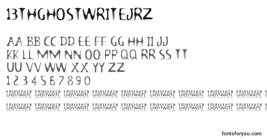 A fonte 13thGhostwriteJrz – alfabeto, números, caracteres especiais