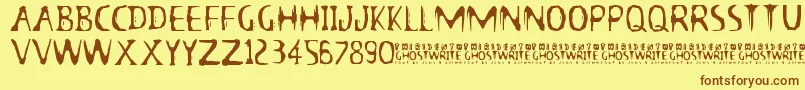 フォント13thGhostwriteJrz – 茶色の文字が黄色の背景にあります。